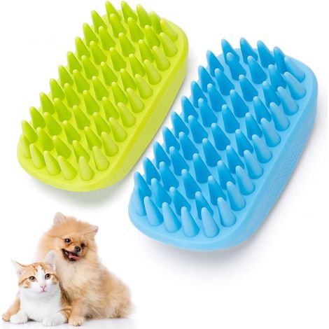 Brosse De Toilettage - Caoutchouc TPE Non Toxique - Pour Chiens Chats Animaux De Compagnie - 2 Pièces (1/5)