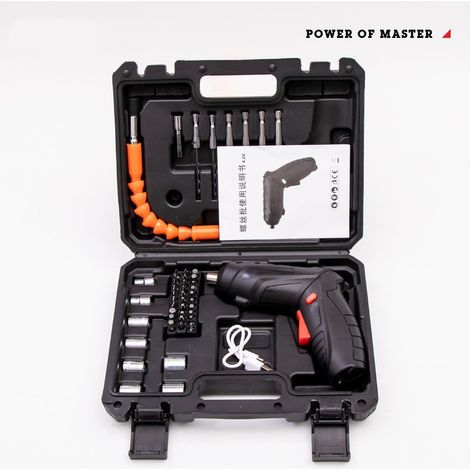Tournevis électrique sans fil pliable USB‑C, kit complet 47 pièces noir 0,94 kg, outil bricolage multifonction, montage meuble et réparation domestique