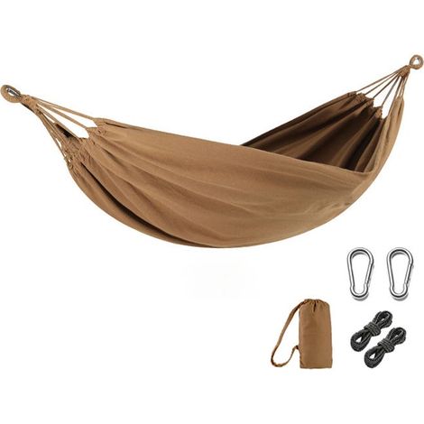 Hängematte 190 x 80 cm, maximale Belastung 300 kg, Outdoor-Schaukelhängematte mit Tragetasche, Seil und Karabiner, braun