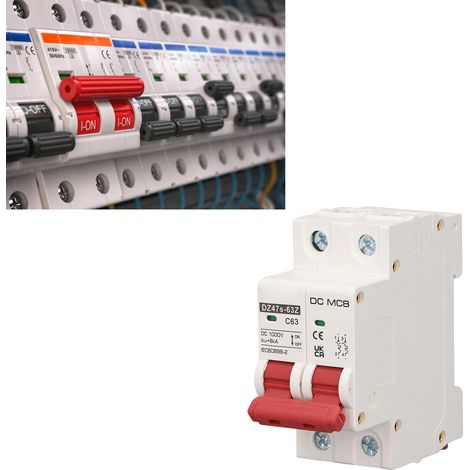 Miniatur-Leistungsschalter DZ47s-63Z C63 2P DC 1000V für Solar-Photovoltaikanlagen, 63A mit DIN-Schiene, segmentierte Kapazität 6000A. (1/5)