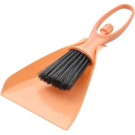 Ensemble balayette et pelle à main, manche court. Idéal pour salon, coiffeuse, plan de travail, cuisine, bureau, salle de c - Orange (1/5)