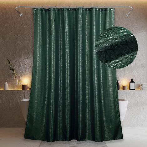 Rideau de douche vert émeraude pailleté : Rideau de douche étincelant métallique brillant pour décor de salle de bain des fêtes de Noël Rideau de douche luxueux glamour imperméable lavable 183x183 (1/5)