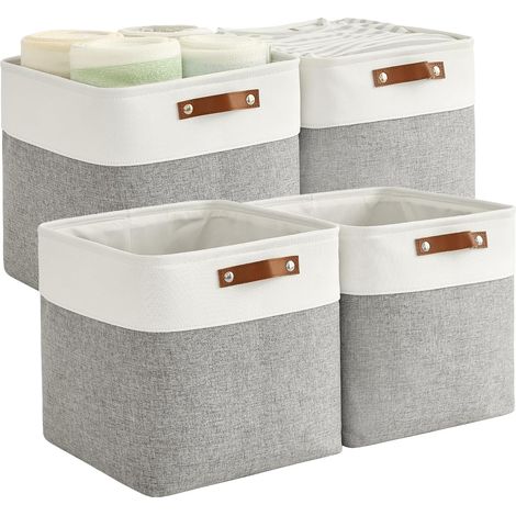 Lot de 4 Cubes de rangement pliables en tissu, Paniers organisateurs avec poignées, Boîte imperméable pour étagère (1/5)