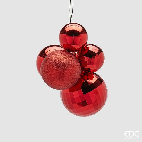 EDG Enzo De Gasperi Addobbo di Natale Grappolo MirrorMix 5 Pz Red