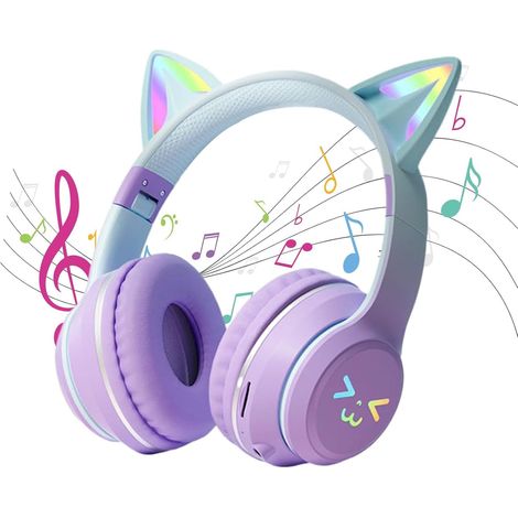 Casque de jeu à oreilles chat avec microphone sans fil et LED (1/5)