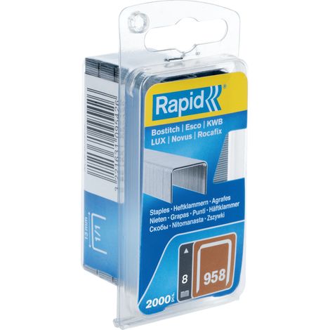RAPID - Agrafes en fil fin, n°958/08mm - Blister 2000 - Fixation textile, étiquette, décoration, bois tendre, compatible outils Esco, Novus - (40109542)