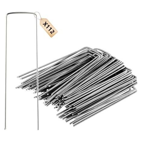 Lot de 112 piquets d'ancrage au sol stables de 15 cm - Crochets en toile anti-mauvaises herbes - Ancrage au sol en U pour fixation - Toile anti-mauvaises herbes - Clôture - Tente - Ancrage de clôture (1/5)