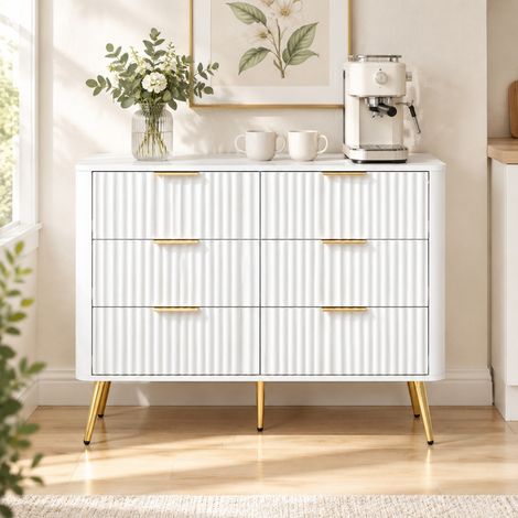 Weiße Kommode aus MDF mit 6 Schubladen, Metallgriffen und Soft-Close-Führung, 105 cm (1/5)