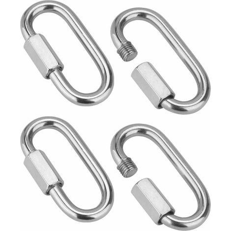 Lot de 4 mousquetons robustes en acier inoxydable, mousqueton en forme de D, boucle porte-clés à maillon rapide et verrouillage à vis M8 304 pour la maison et l'escalade (1/5)