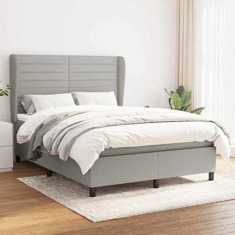 Cama box spring con colchón tela gris claro 140x200 cm (1/5)