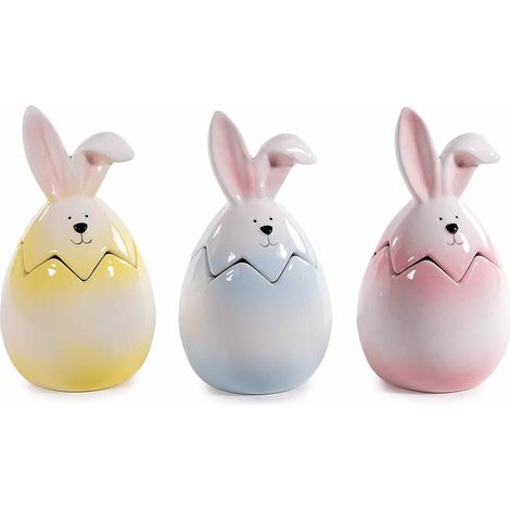 Contenitori a coniglietto pasquale / uovo in ceramica con coperchio con orecchie, set da 6 pezzi, Ø 9 cm x 16,5 H