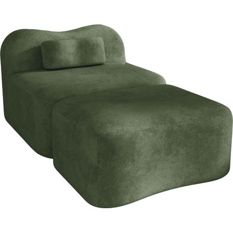 Canapé modulaire sans cadre avec pouf, design ondulé, rembourrage en mousse haute densité 32D, dossier amovible, tissu doux, pour appartement, salon et chambre, vert (1/5)