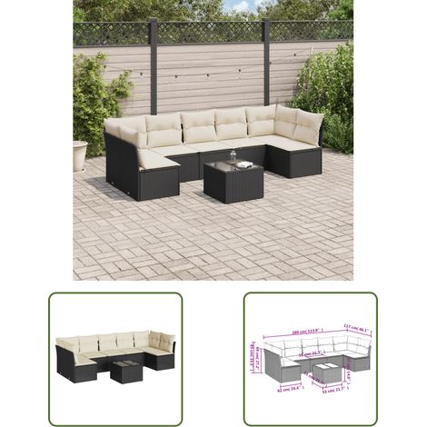 The Living Store Salon de jardin 8 pcs avec coussins noir résine tressée - Ensemble Salon De Jardin - Mobilier De Jardin - Salon De Jardin Design - Résine Tressée - Canapé D'extérieur (1/3)