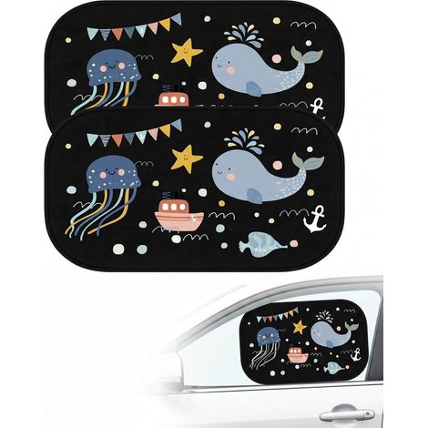 Pare Soleil Voiture Bébé, Protection UV et Anti-Chaleur, Motifs Animaux Marins Ludiques pour Enfants. Adhésifs Électrostatiques pour Vitres Latérales Arrière. Format Universel (1/5)