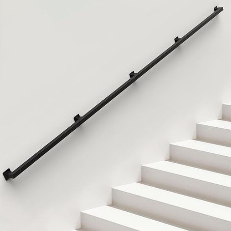400cm Main Courante de Tuyau Noire d'escalier avec Supports de Fixation Murale, Barres d'appui Noires rustiques et murales for Grenier d'escalier/Couloir/Villas/loft (1/5)