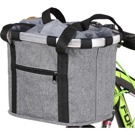 Panier de vélo pliable et amovible pour chien (modèle à fermeture éclair grise) avec panier de guidon réglable à dégagement rapide pour une installation facile (1/5)