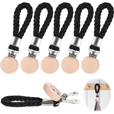 Set di 6 pezzi di clip per strofinacci da cucina, porta strofinacci in metallo con passante in cotone e decorazioni in legno di faggio, ganci appendiabiti per casa, cucina e altro ancora. (1/5)