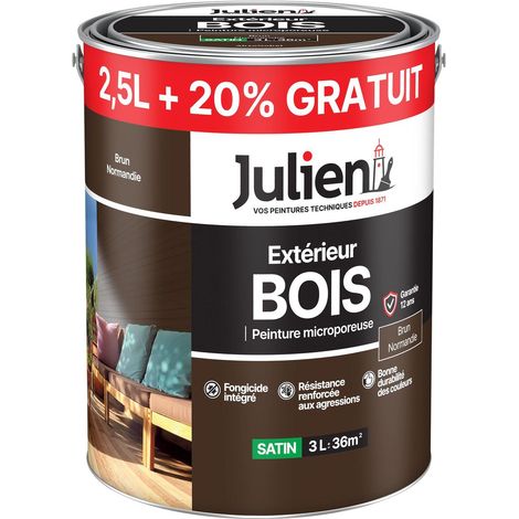 Peinture Bois Extérieur Julien Satin Brun Normandie 2,5 L + 20% Gratuit