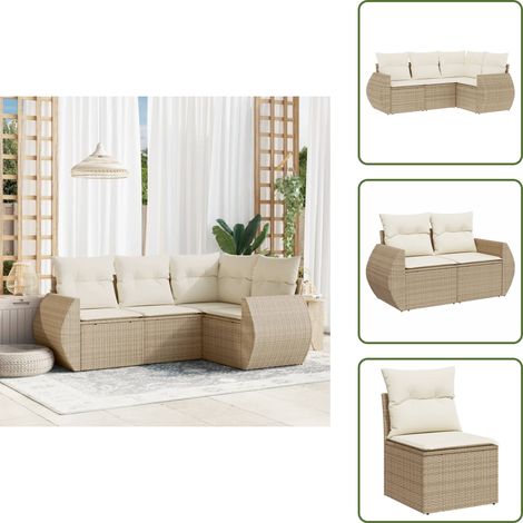 Salon de jardin avec coussins 4 pcs beige résine tressée - Ensemble Salon De Jardin - Mobilier Extérieur - Canapé Jardin - Chaise Lounge - Set Salon De Jardin (1/5)