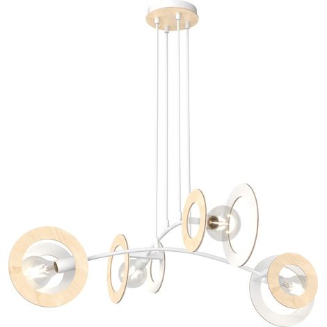 Lampada a sospensione Skiva in acciaio bianco e legno
