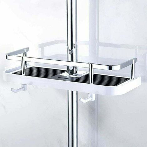 Etage de Douche Mural réglable, Panier Salle de Bain Cuisine Rangement Fixer sur Tuyau, serviteur Douche métal Anti Rouille, Support Mural Pratique Commode 30x12x6 cm (1/4)