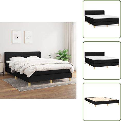The Living Store Sommier à lattes de lit avec matelas Noir 140x190 cm Tissu - Matelas à ressorts ensachés