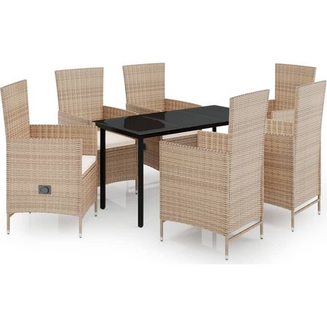Maison Exclusive - 7-tlg. Garten-Essgruppe mit Kissen Beige
