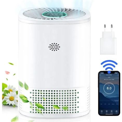 Purificateur d'Air HEPA H13 - CADR 102m³-h - 3 Niveaux de Filtration 99.97%, 49m² - Contrôle Intelligent