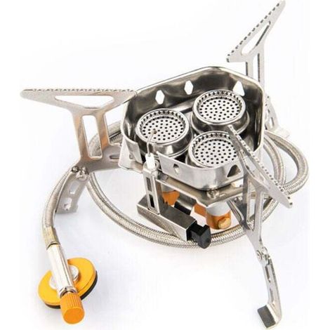 Brûleur de poêle à dos portable coupe-vent, allumage piézoélectrique, adaptateur de poêle, pipeline de sécurité, poêle au propane butane haute puissance et léger adapté au camping, à la randonnée, au, (1/5)