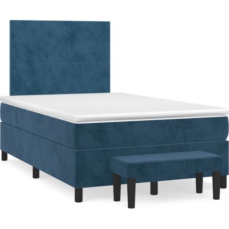Cama box spring con colchón terciopelo azul oscuro 120x190 cm (1/5)