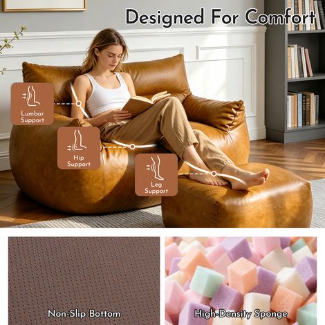 Fauteuil Poire Double avec Pouf – Grand Canapé Gonflable Adulte, Ado, Enfant pour Salon, Chambre, Studio, Tissu Technique Simili Cuir, Marron (1/5)