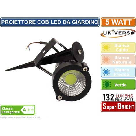 FARO PROIETTORE COB LED ORIENTABILE DA GIARDINO CON PICCHETTO 5W IP65 LUCE BIANCO CALDO - FREDDO - NATURALE - VERDE - Colore Luce: Bianco Freddo (1/3)