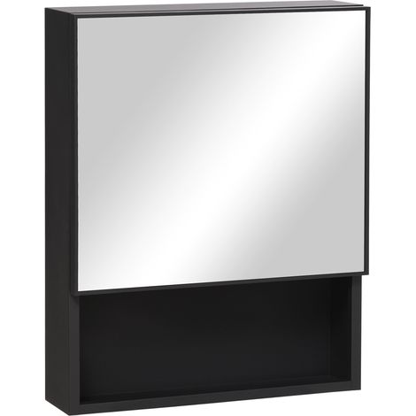 CHICFURN Armario de baño de pared 46x13,5x58 cm de acero inoxidable negro con espejo (1/5)
