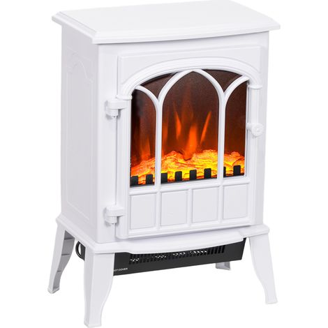 Cheminée électrique sur pied, puissance 1000 W / 2000 W, effet flamme réglable, 39 x 23 x 56,5 cm, blanche (1/5)