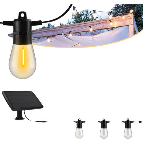 Guirnalda de luces solares, 15 metros de largo, bombillas impermeables e irrompibles, luz cálida 15M (1/2)