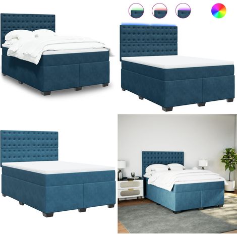 Boxspringbett mit Matratze Blau 140x190 cm Samt - Boxspringbett - Samtbett - Doppelbett - Blau - LED Beleuchtung - Home & Living (1/5)