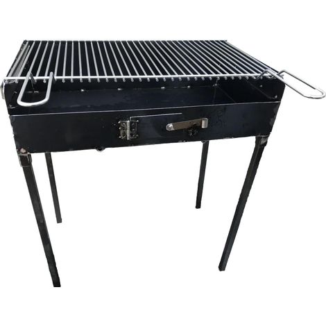 Barbecue in ferro, con griglia in acciaio inox regolabile su 2 altezze, 70x38 cm, con piedi estraibili