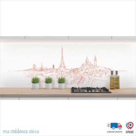Crédence : Dessin Paris 1 - Couleur Rouge saumon - Alu composite - 120 - 60 (1/3)