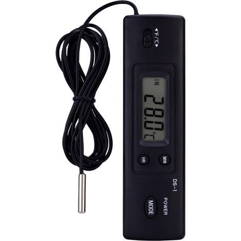 Termometro digitale LCD con misurazione di temperatura e umidità, sonda cablata per frigorifero, acquario e condizionatore d'aria (nero) (1/5)