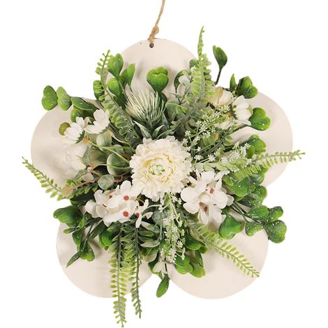 Holzanhänger mit künstlichen Blumen (30 cm Durchmesser, weiß) (1/3)
