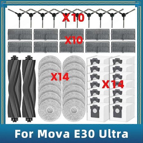 Lot de 50 pièces pour aspirateur E30 Ultra/Trouver E30 Ultra : brosse principale, filtre, lingette et sac à poussière. (1/5)
