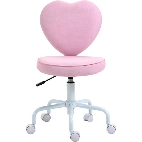 Chaise de Bureau Enfant Pivotante et Réglable Fauteuil Rose Dossier Cœur Tissu Aspect Lin 42 x 50 x 79-89 cm (1/5)