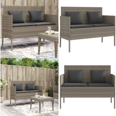 Banc de jardin avec coussins gris résine tressée - Banc De Jardin - Meuble De Jardin - Mobilier De Jardin - Chaise Extérieure - Stockage Extérieur - Home & Living (1/5)