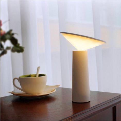 Lampada da tavolo moderna - Senza fili - Interruttore di controllo tattile con dimmer - Regolabile a 360° - Ricaricabile tramite USB - Lampada da scrivania per casa e ufficio - Bianca (1/3)