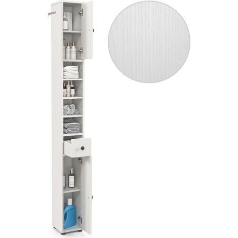 Armadio da bagno slim alto struttura antiscivolo, Armadio da bagno stretto Bianco (1/5)