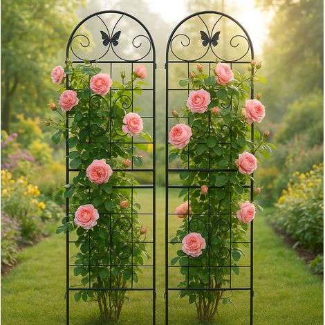 Traliccio da giardino 50x180 cm in metallo nero per rampicanti salvaspazio – MEUBLIV (1/5)