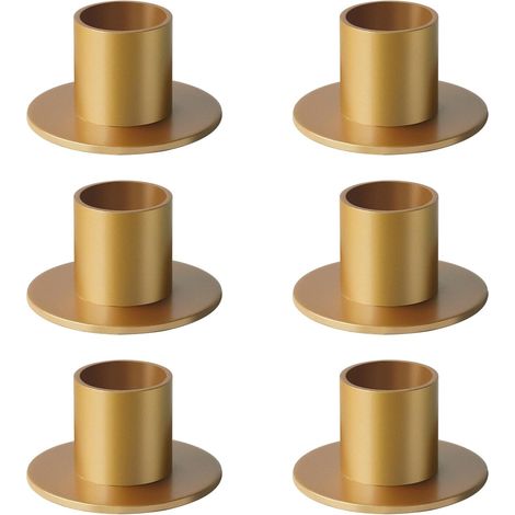 Juego de portavelas cónicos de metal, elegantes centros de mesa para decoración de mesa, bodas, cumpleaños y cenas (6 unidades, color dorado). (1/5)
