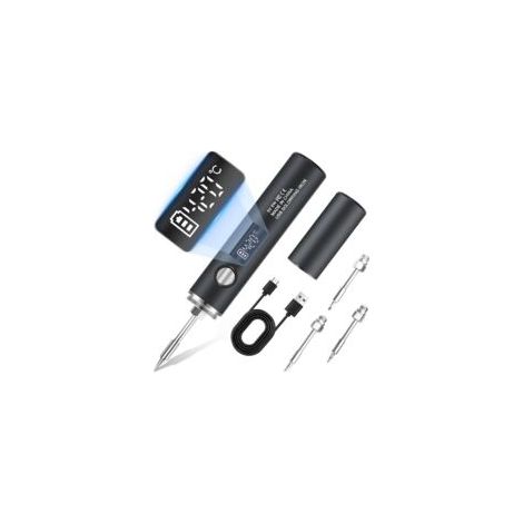 Kit saldatore ricaricabile USB con schermo LCD, 5 temperature regolabili da 260°C a 450°C, modalità illuminazione, nero - Crezuo
