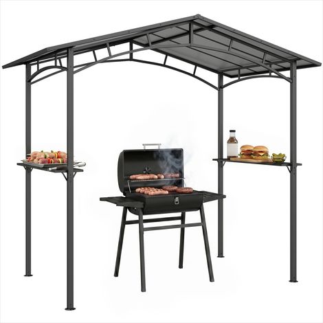 Tonnelle de jardin 2,5 x 1,5 m avec étagères et toit Métal Noir (1/5)