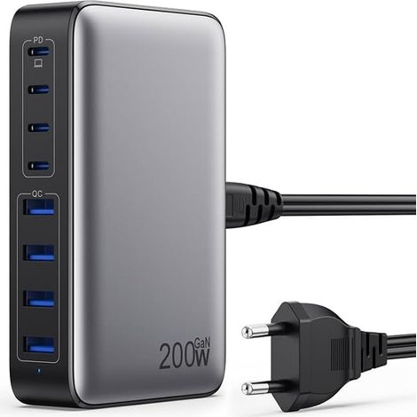 200W Chargeur USB C, Chargeur Rapide avec Tech, 8 Ports PD QC PPS Prise Multiple, 65W Adaptateur Chargeur Laptop Compatible avec Pro/Air Laptop, Pro, Airpods, Deck (1/5)